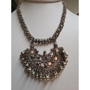 Boho Statement Chandbali Bib Necklace Hanging Ghungroo